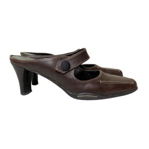 Aerosoles Comfort Heel Slip On Strap Brown Leather